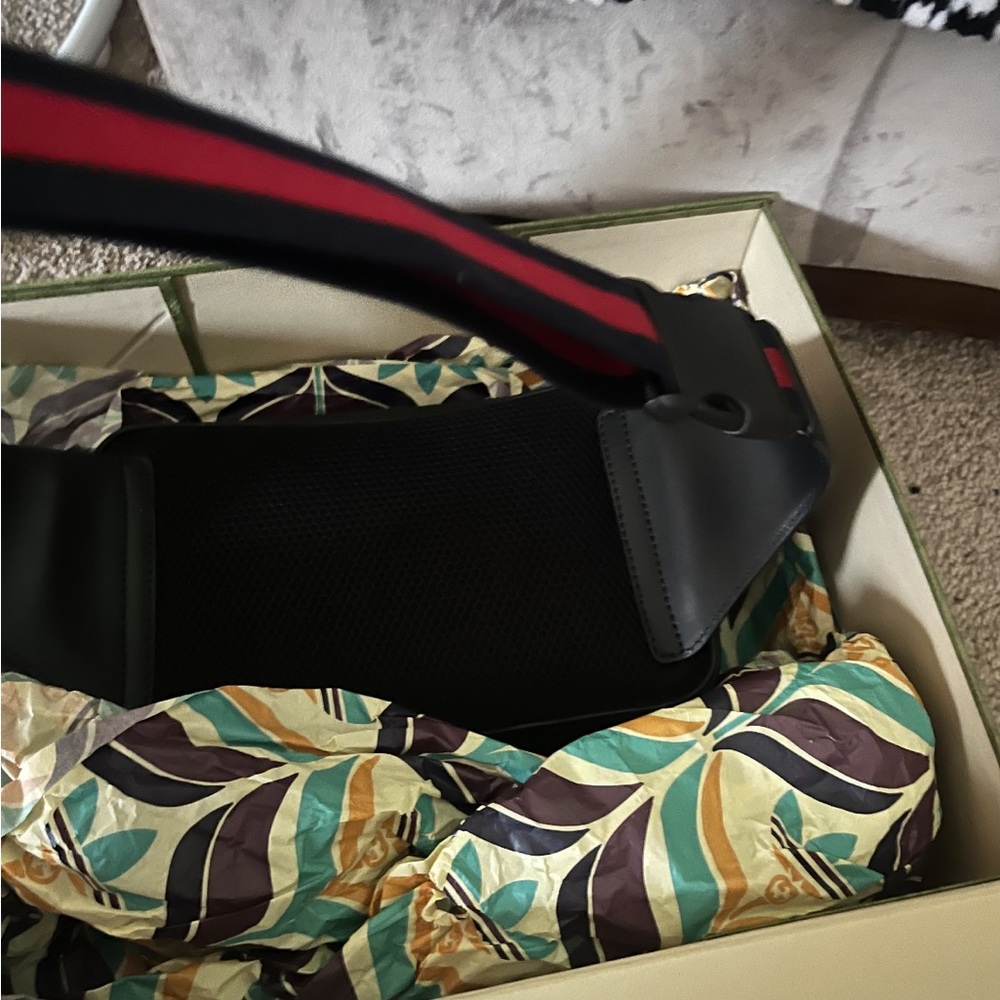 Gucci Black Belt Bag with Red Stripe